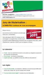 Lettre d'information académique - Stagiaires - N°8 - Jury Titularisation