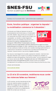 Lettre d'information académique - 22 novembre 2024