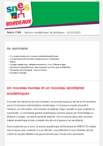 Lettre d'information académique - 15 dec 2023