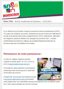 Lettre d'information académique - 13 juillet 2023