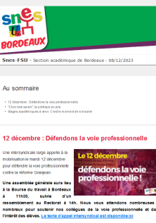 Lettre d'information académique - 8 déc 2023