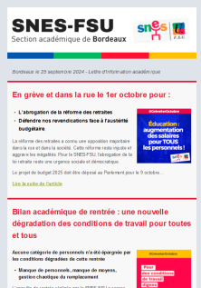 Lettre d'information académique - 25 septembre 2024