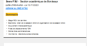 Lettre d'information académique - nov 2023