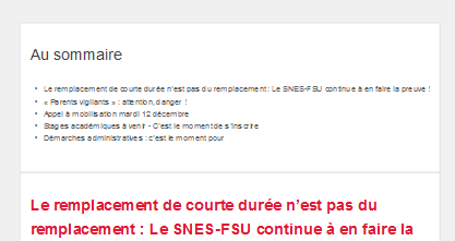 Lettre d'information académique - 1er dec 2023