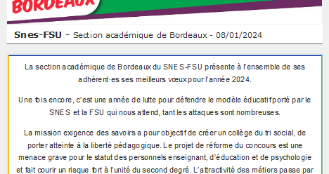 Lettre d'information académique - 8 janvier 2024