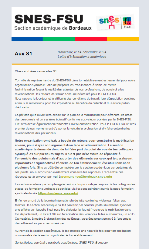 Lettre d'information aux S1 - 14nov2024