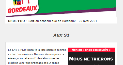 Lettre d'information académique - Aux S1 - 11 avril 2024