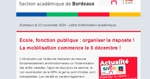 Lettre d'information académique - 22 novembre 2024