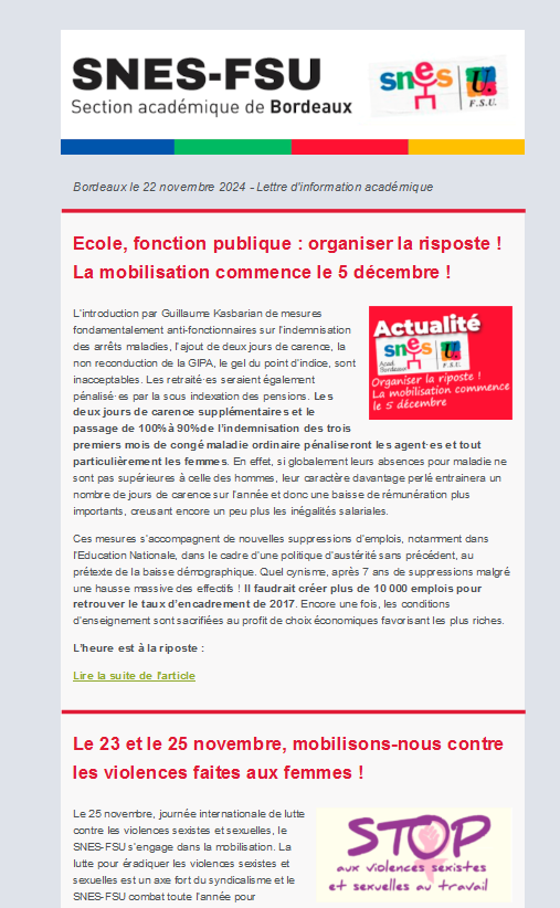 Lettre d'information académique - 22 novembre 2024