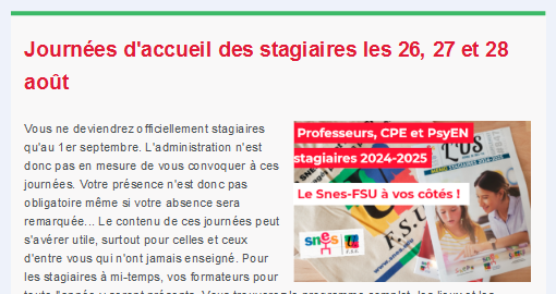 lettre d'information stagiaires - 26 août 2024