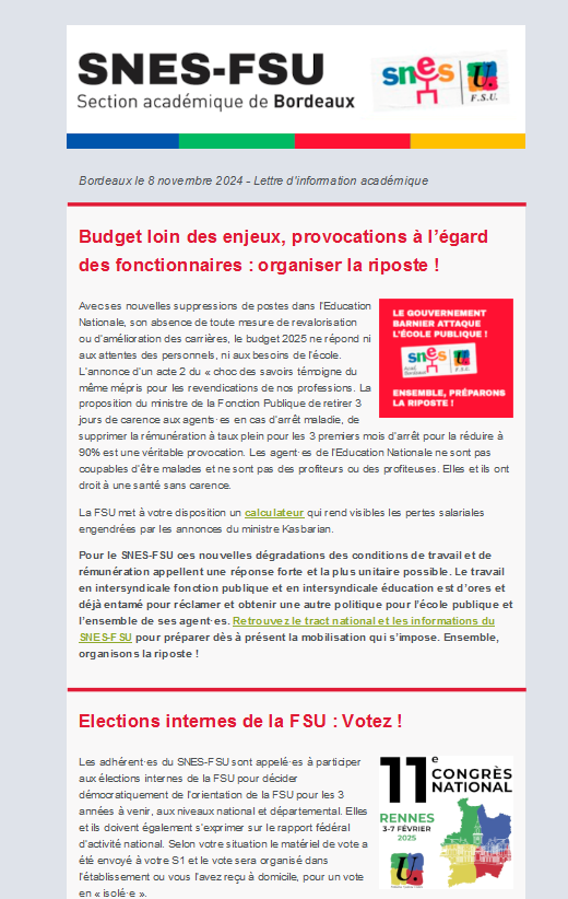 Lettre d'information académique - 08 novembre 2024