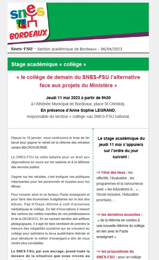 Lettre d'information académique - collège