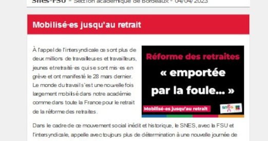 Lettre d'information académique - 4 avril 2023