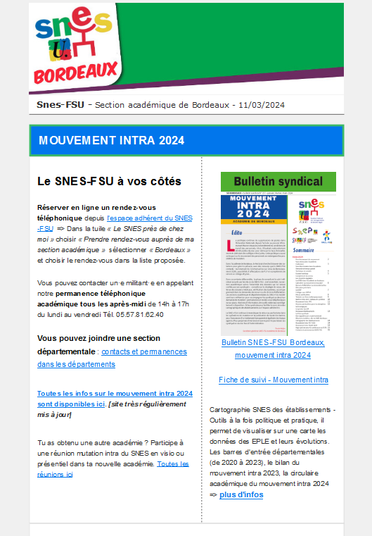 Lettre d'information académique - 11 mars 2024