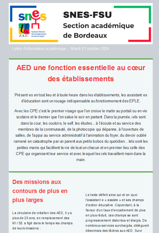 Lettre d'information OSTIC - AED - 1 oct 2024