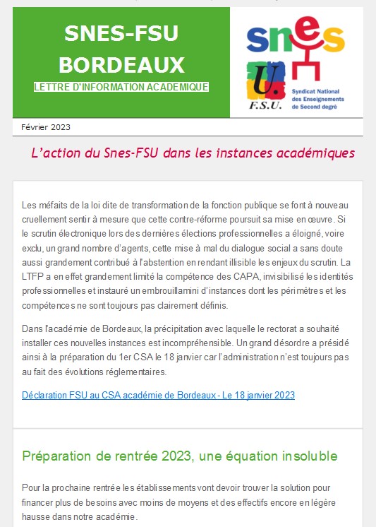 Lettre d'information académique - Vie des instances - Fev. 2023