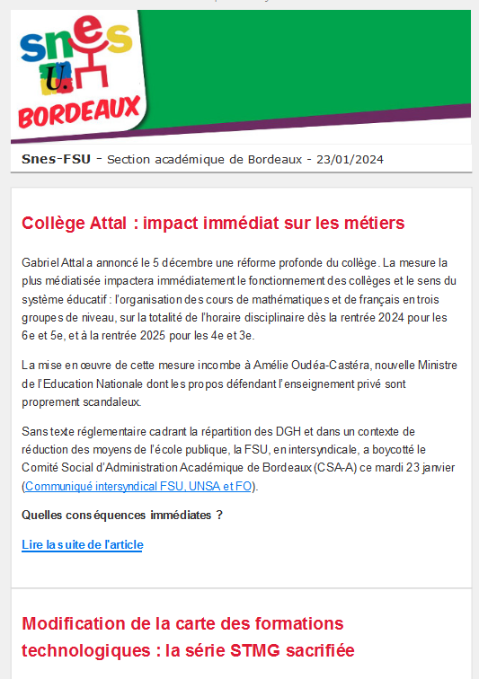 Lettre d'information académique - 23 janvier 2024