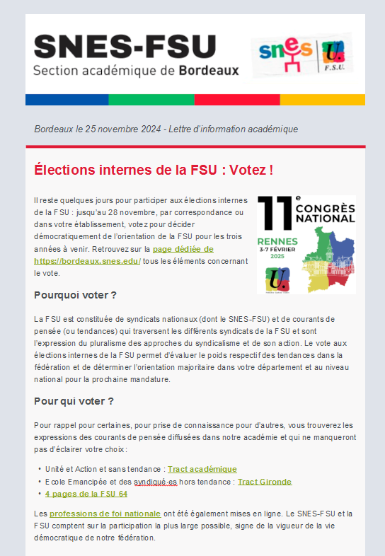 Lettre d'information académique - 25 novembre 2024