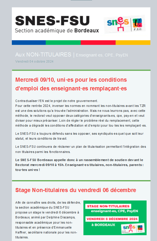 Lettre d'information aux Non-titulaires - 4 oct 2024