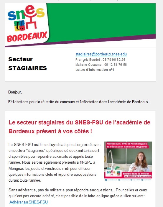 Lettre d'information académique - Stagiaires - juillet 2023