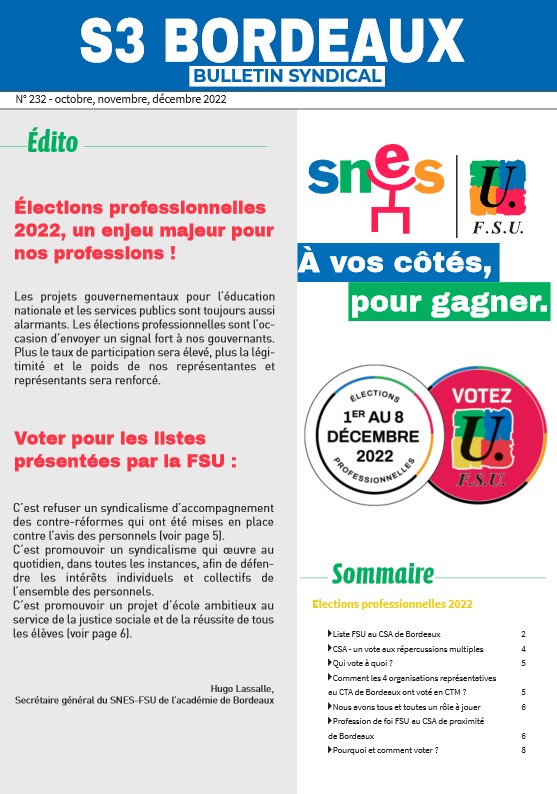 Bulletin SNES Bordeaux n° 232