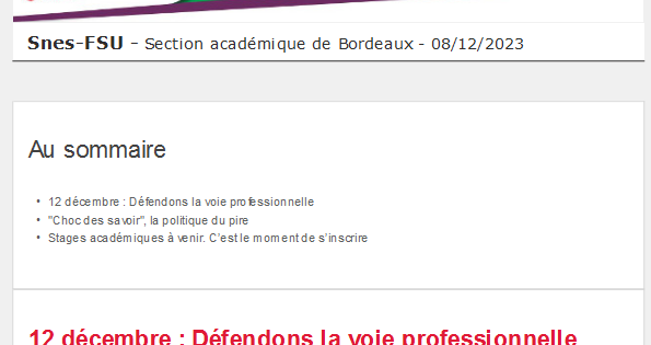 Lettre d'information académique - 8 déc 2023