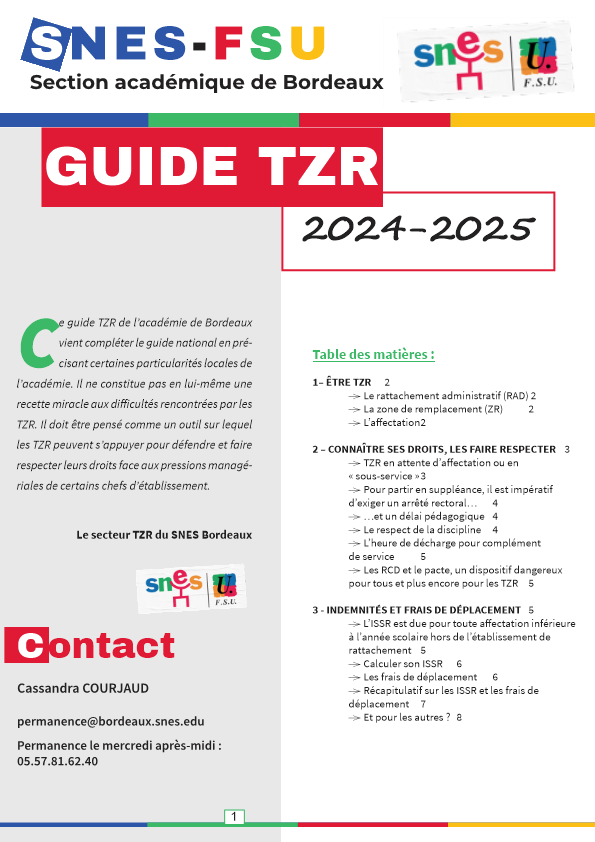 Guide TZR SNES Bordeaux - 2024-2025