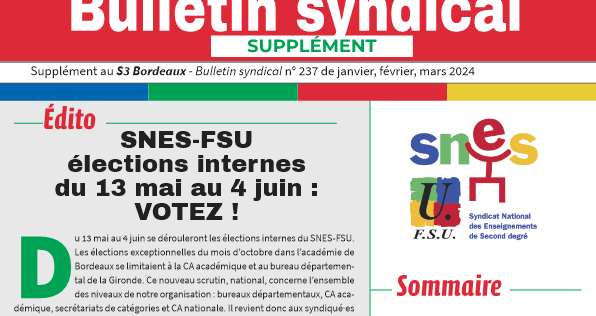 Supplément au Bulletin SNES N°237 - Spécial Elections internes