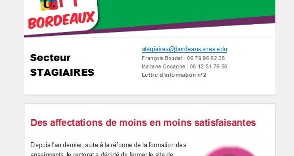 Lettre d'information académique - Stagiaires - août 2023