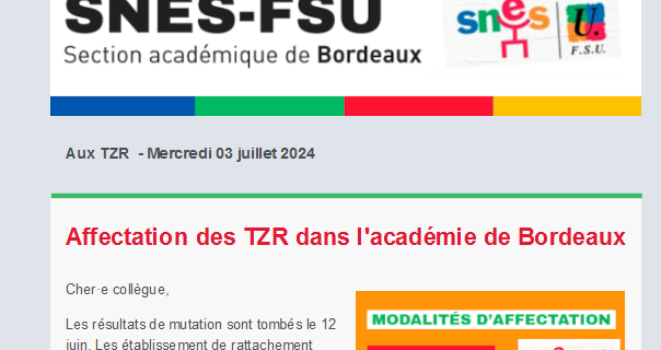 Lettre d'information TZR - 03 juillet 2024