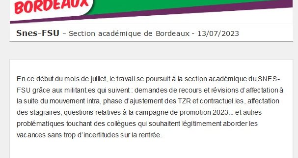 Lettre d'information académique - 13 juillet 2023