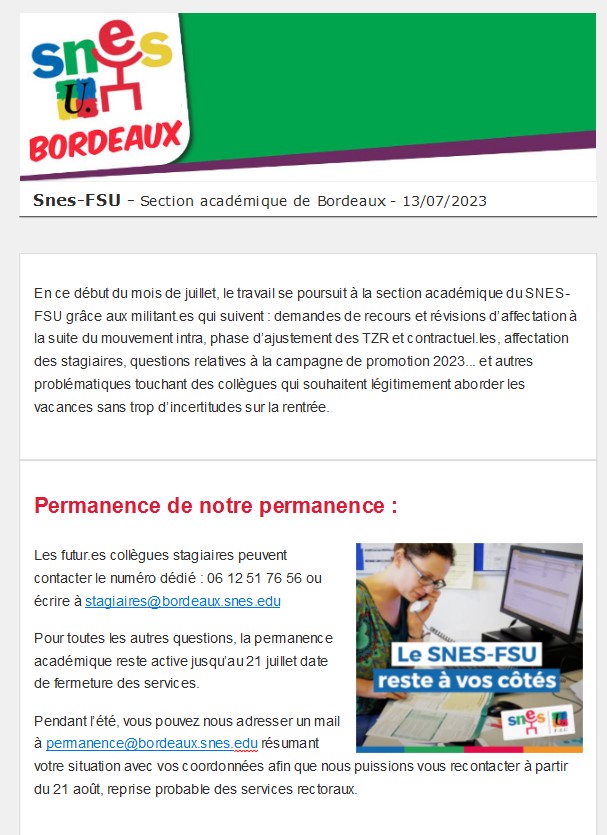 Lettre d'information académique - 13 juillet 2023