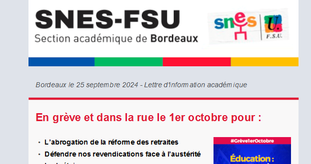 Lettre d'information académique - 25 septembre 2024