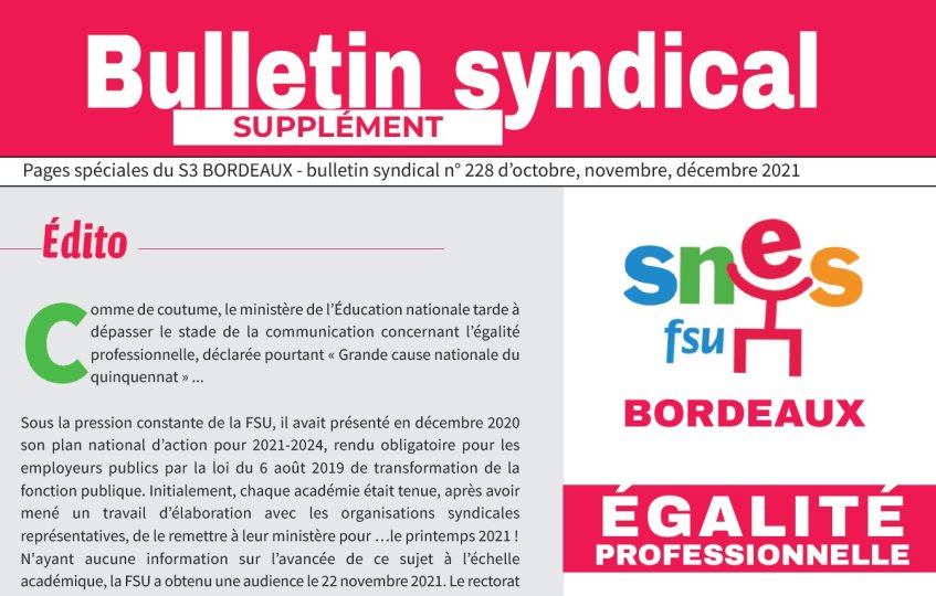 Egalité professionnelle - Bulletin spécial SNES Bordeaux- Déc. 2021