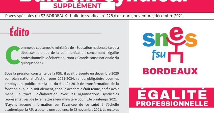 Egalité professionnelle - Bulletin spécial SNES Bordeaux- Déc. 2021